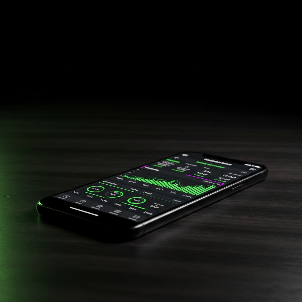 A modern smartphone lying horizontally on a clean dark desk, displaying sports fixtures and live odds on screen.